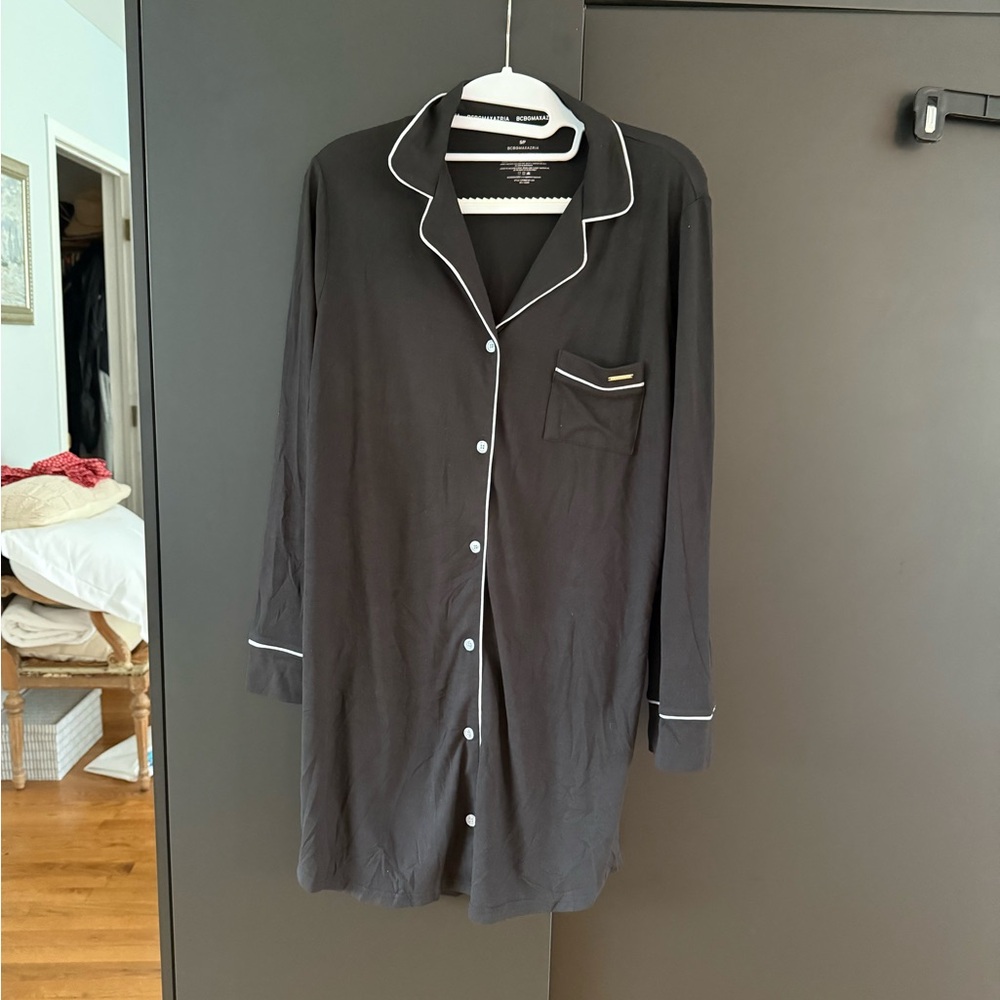 Black Button-Front Sleep dress with White Piping